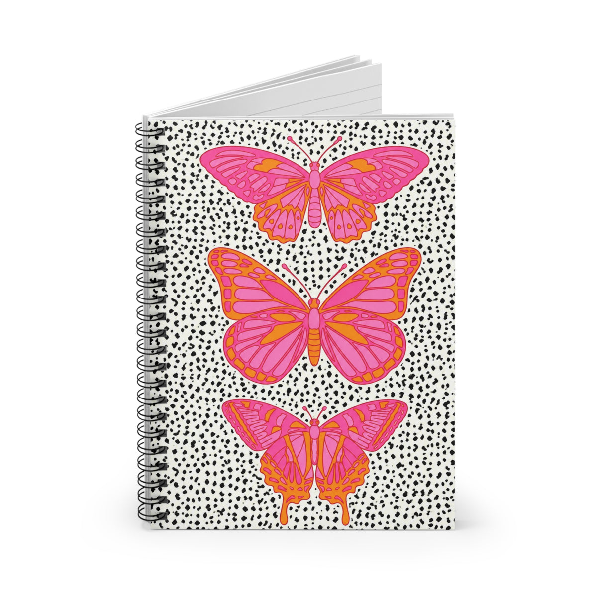Pink Butterfly Spiral Notebook — Ruled Journal with Dotted Background