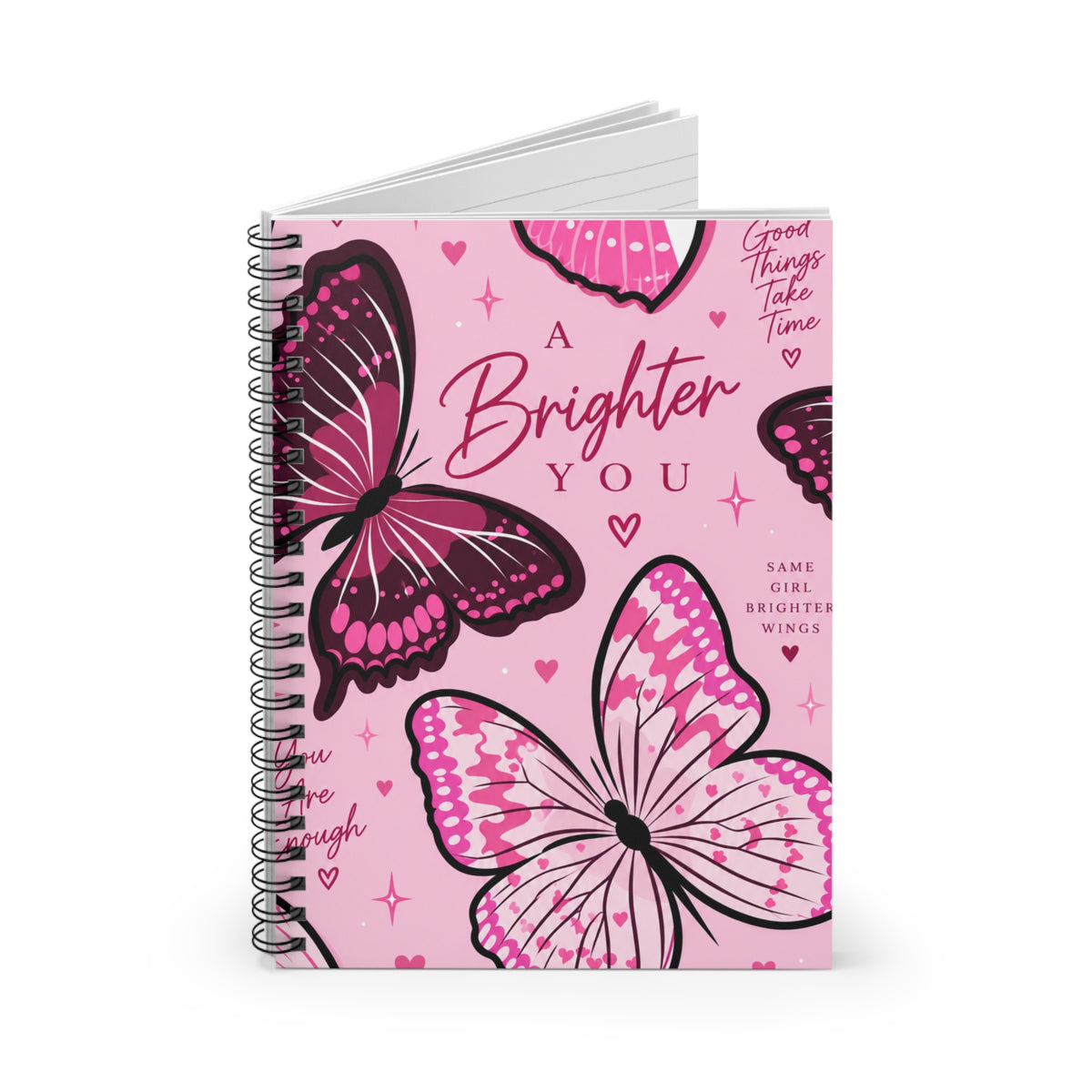 A Brighter You Butterfly Spiral Notebook - Pink Inspirational Journal